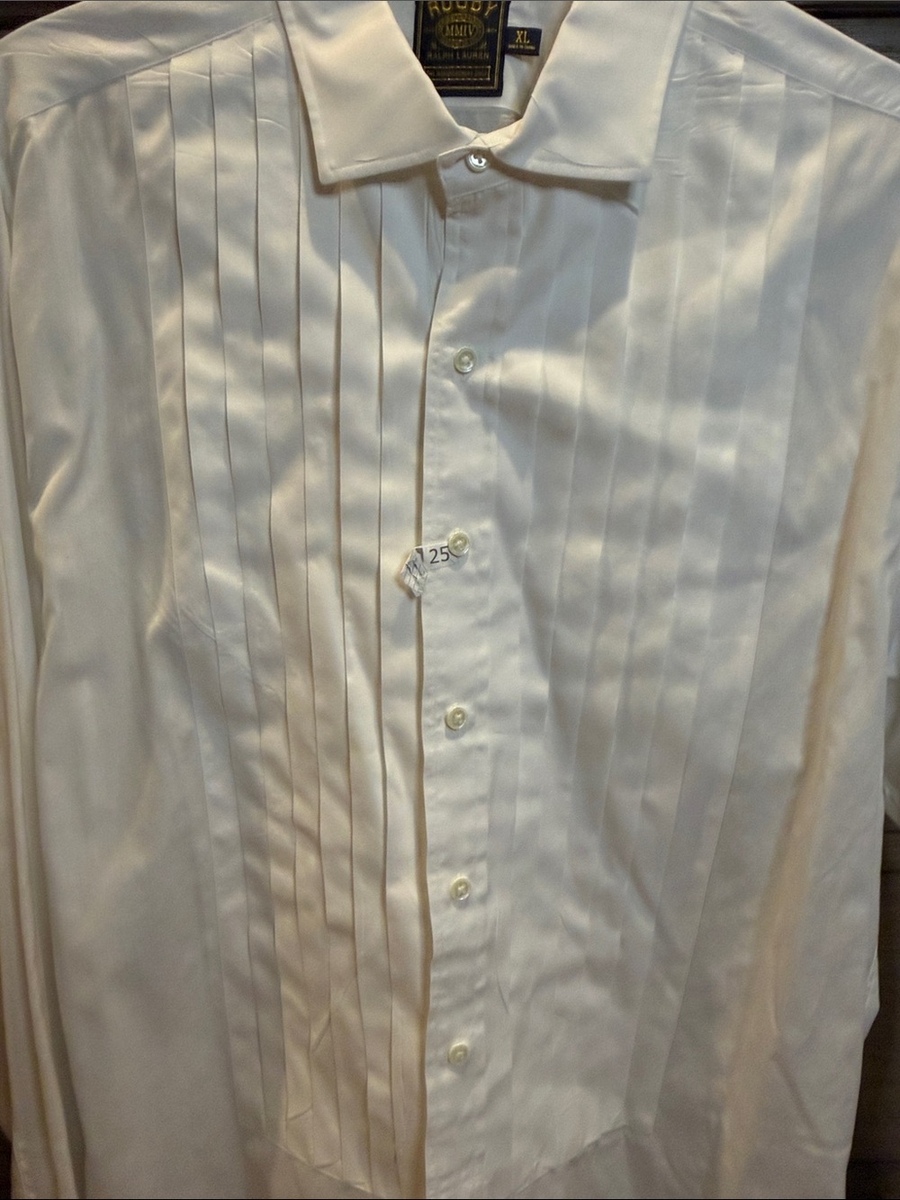Rugby Ralph Lauren White Pleated Men's Dress Shirt - Picture 3 of 4